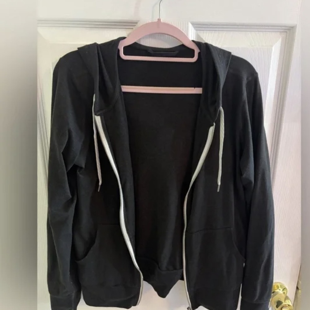 Black Zip-Up Hoodie with Drawstrings